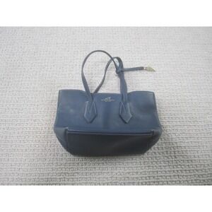 Mario Hernandez Leather Tote Bag Womens Navy Blue Small‎ Satchel Purse Zip Top